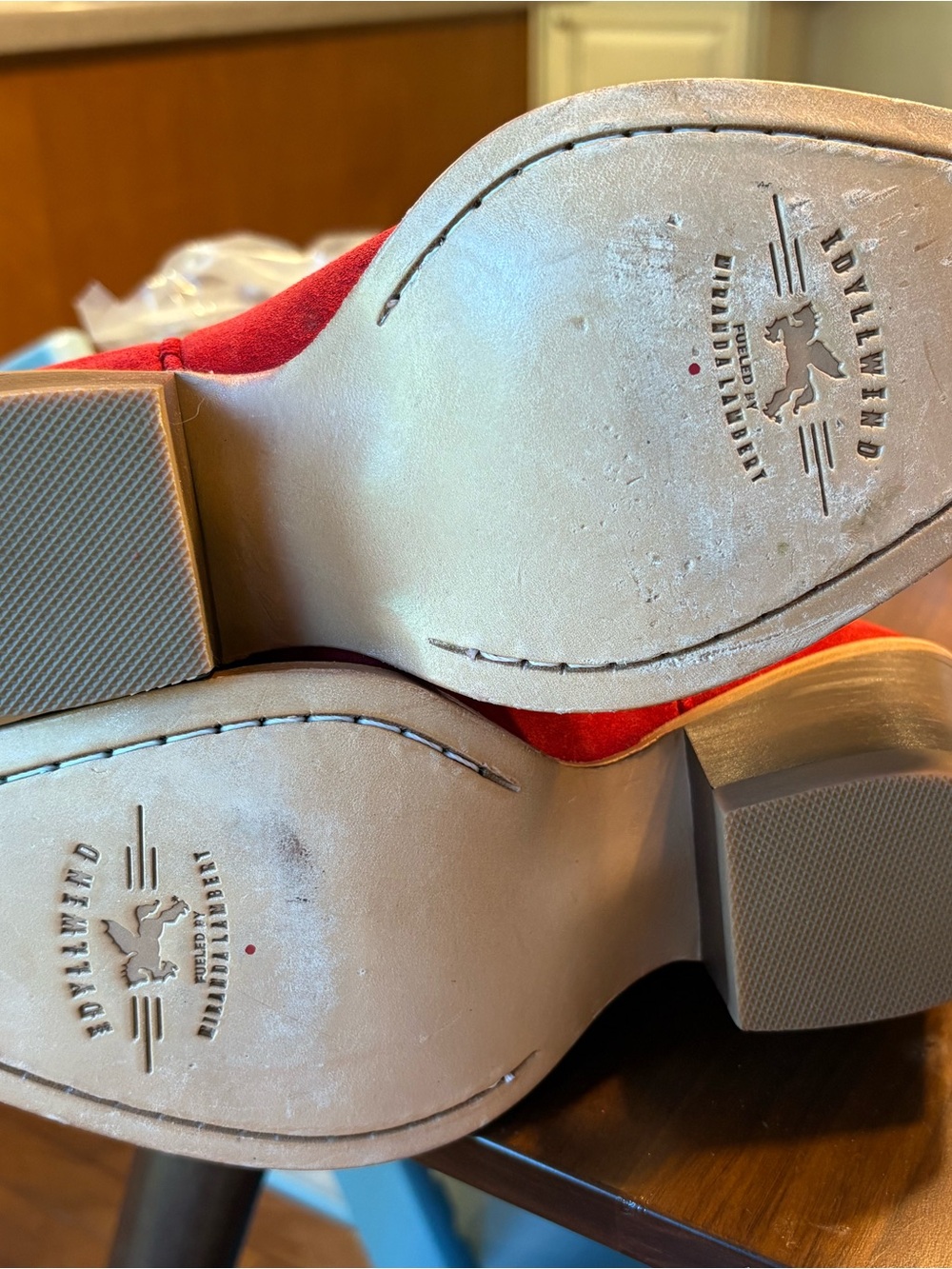 Idyllwind Red Suede Block Heel Ankle Boots - Picture 6 of 9